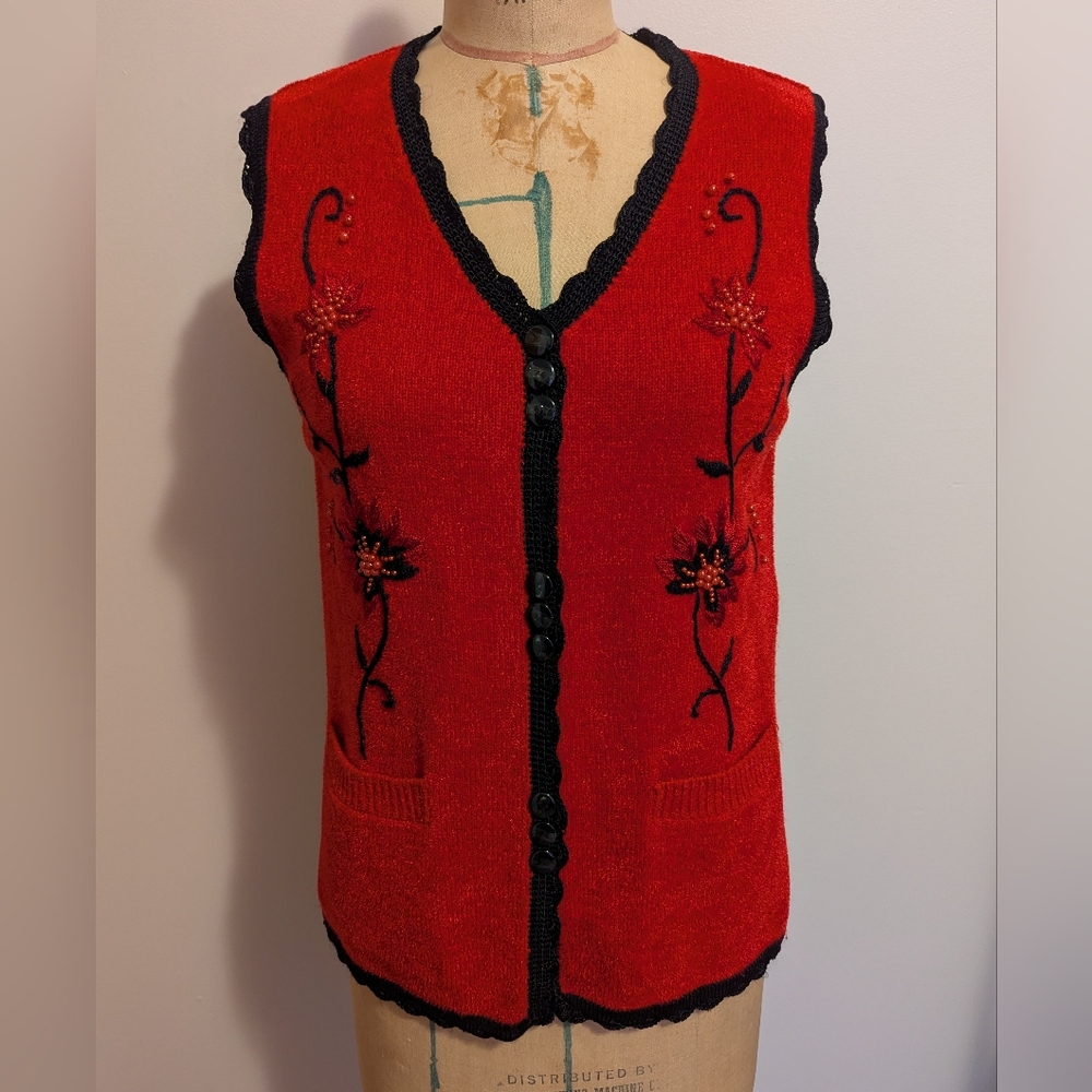 Goldie Red Floral Button-Up Vest